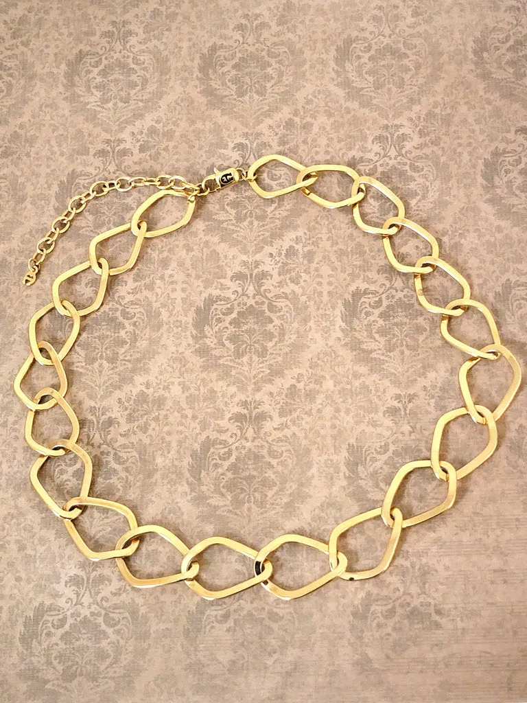 Gold Tone Curb Chain Choker Necklace