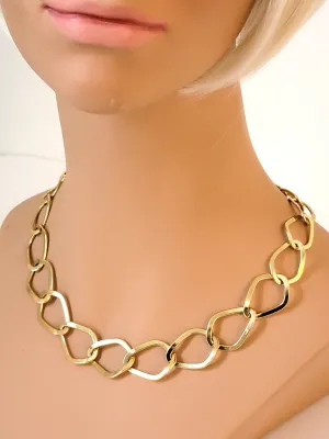 Gold Tone Curb Chain Choker Necklace