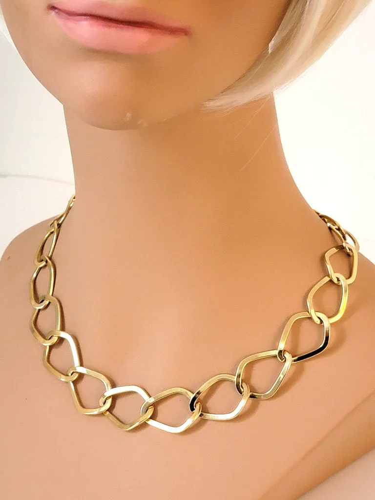 Gold Tone Curb Chain Choker Necklace
