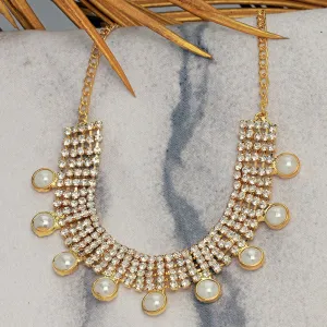 Gold-Toned Five-Row Diamonti And Pearl Drops Necklace