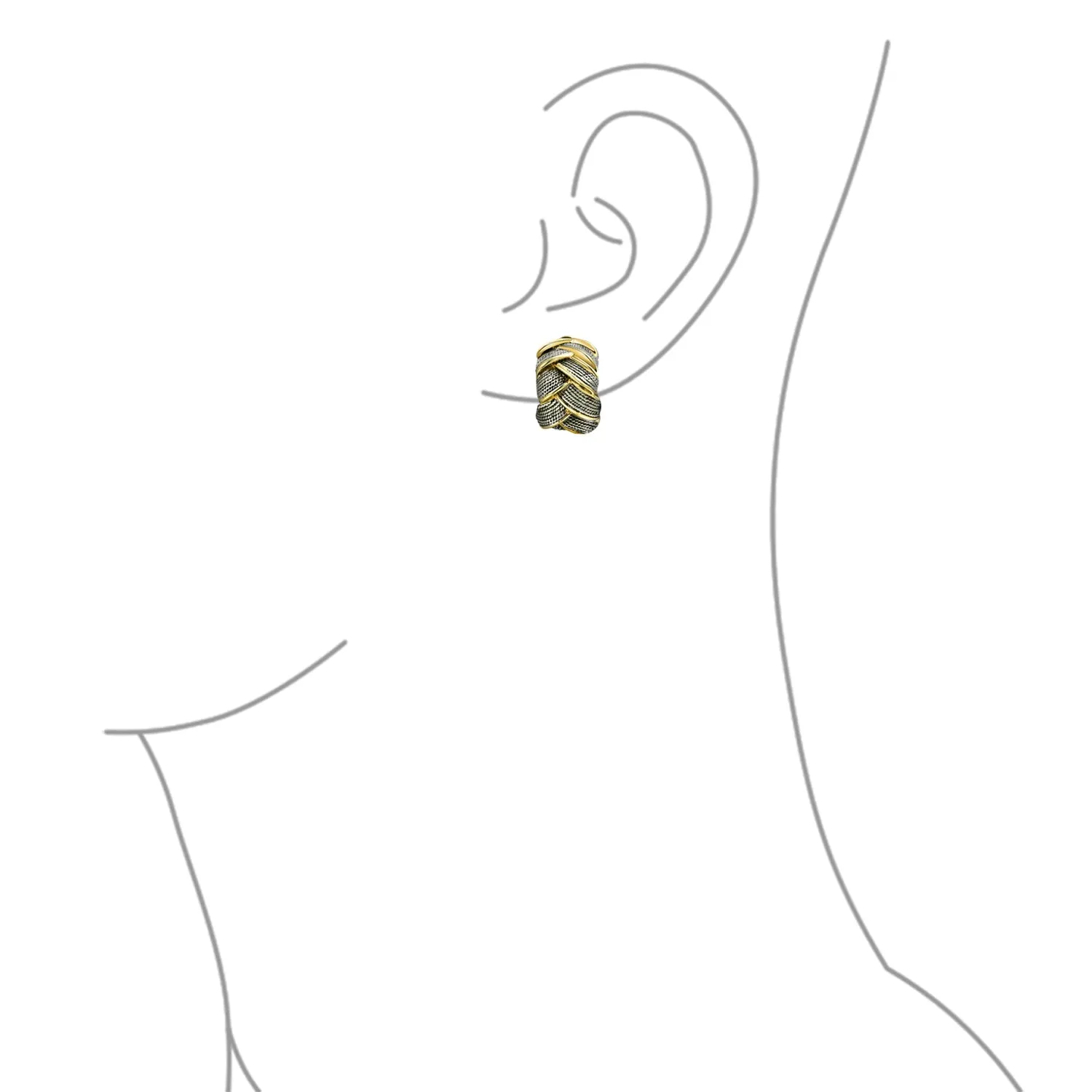 Half Hoop Shrimp Style Clip-On Earrings Two Tone Woven Cable Silver Gold Plated