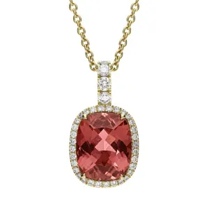 Hans D. Krieger 18ct Rose Gold 3.32ct Tourmaline Diamond Cushion Necklace D