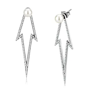 High polished (no plating) Stainless Steel Earrings with Synthetic in White for Women White Stone Color Style DA299