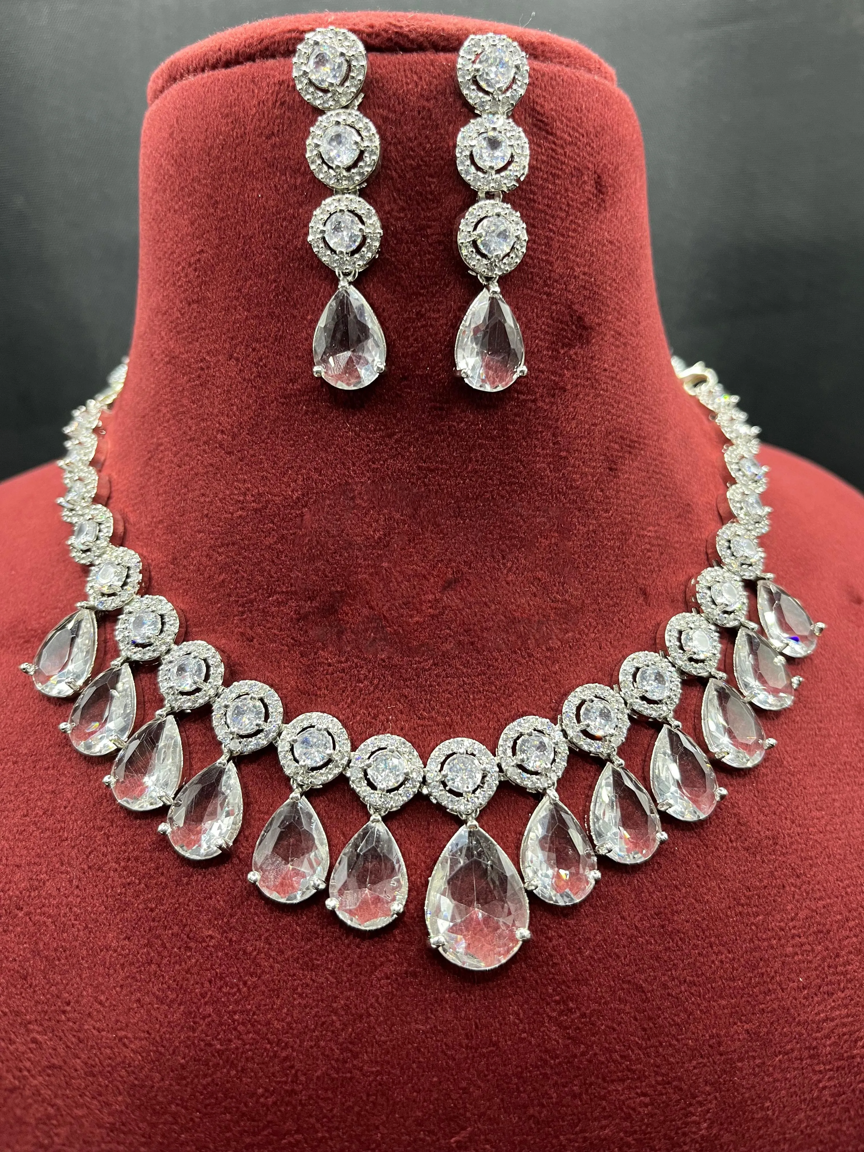 Indian Stylish AD Necklace Earrings Jewelry Set For Women