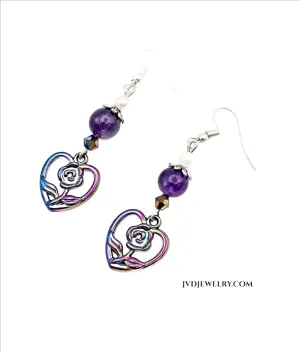 Ion plating rainbow heart earrings
