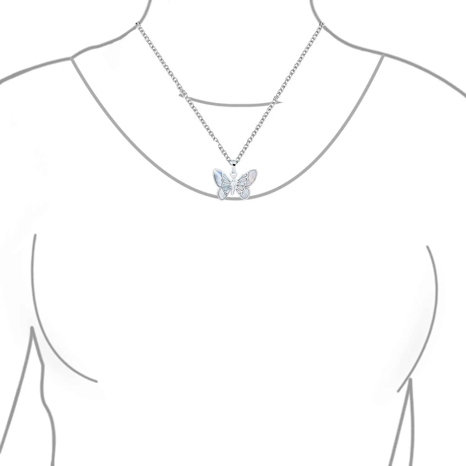 Iridescent Rainbow Abalone Shell Butterfly Pendant Necklace in Sterling Silver
