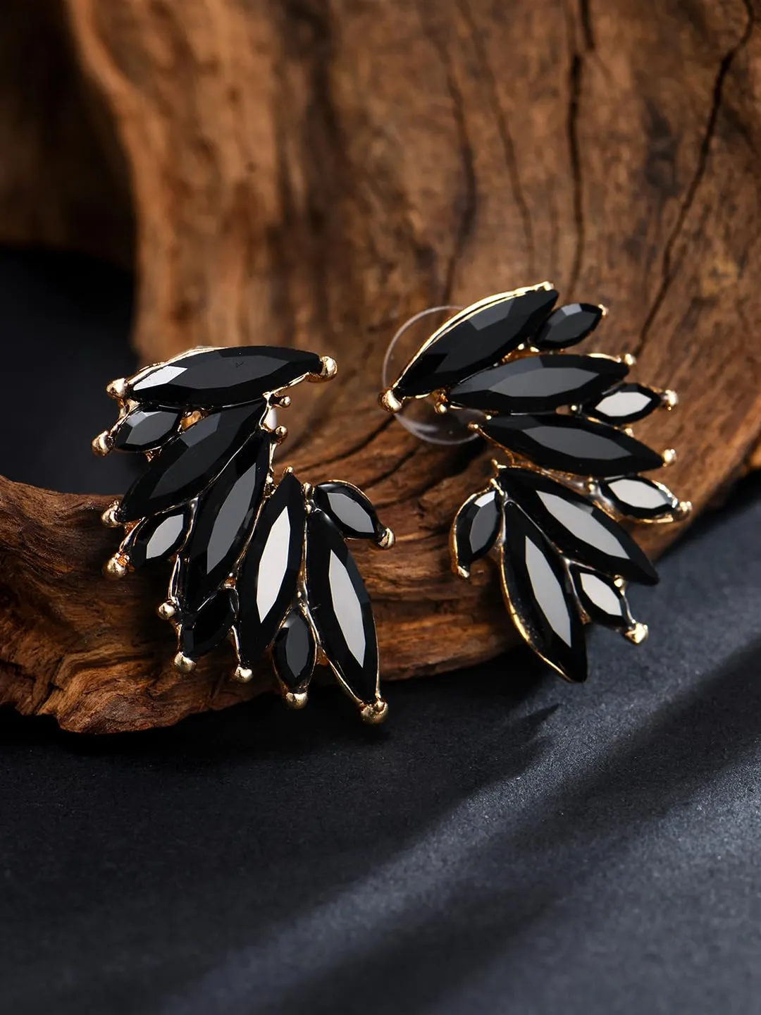 Kairangi Elegant Gold Plated Crystal Clip On Stud Earrings for Women and Girls (Black)