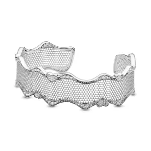 Lace silver bangle with clear cubic zirconia