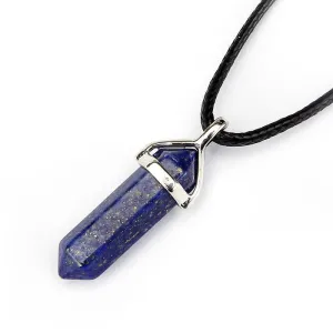 Lapis Lazuli Pendulum Pendant Healing Point Size 40x8mm Silver Leather Cord