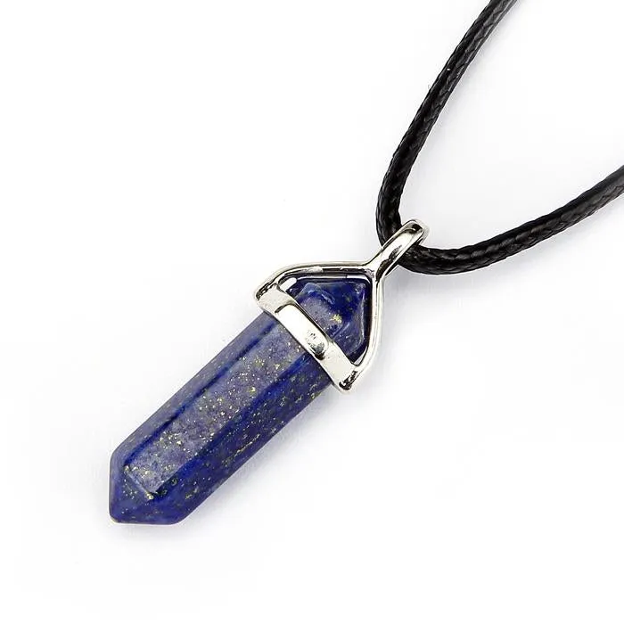 Lapis Lazuli Pendulum Pendant Healing Point Size 40x8mm Silver Leather Cord