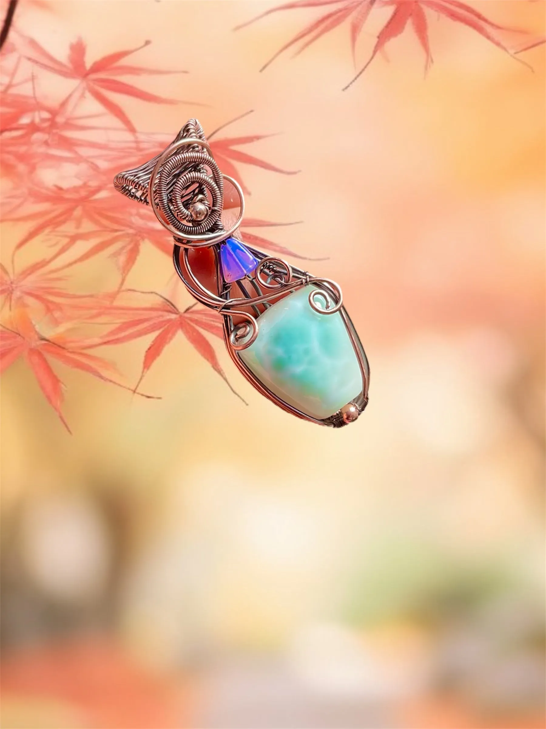 Larimar Wire Wrapped Pendants with Ethiopian Opal Accents