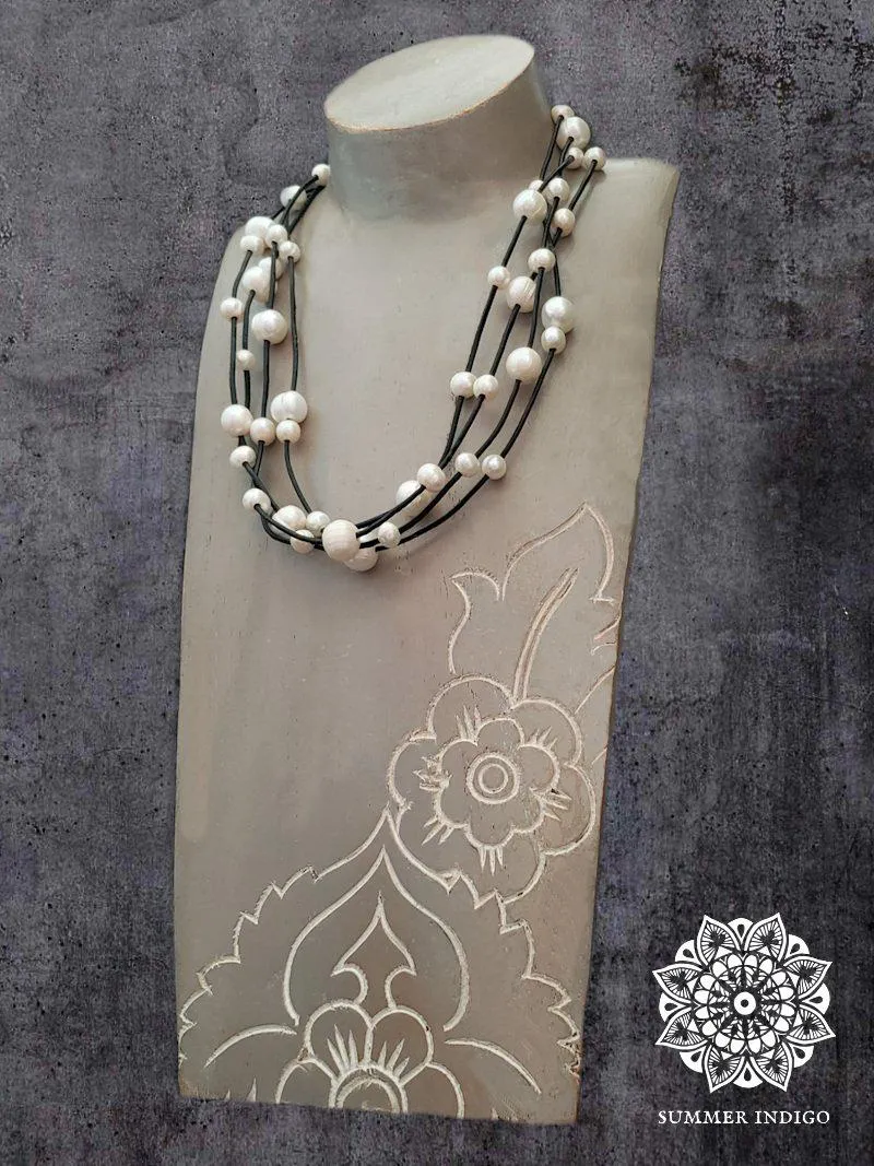 Leather and Pearl Necklace - Convertible