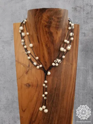 Leather and Pearl Necklace - Convertible