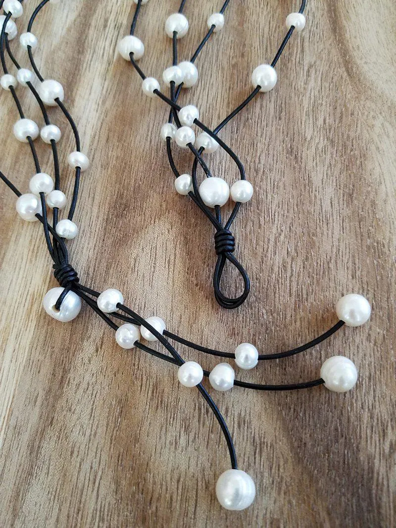 Leather and Pearl Necklace - Convertible