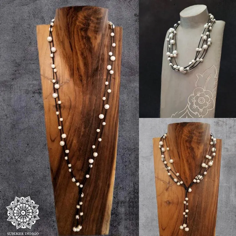 Leather and Pearl Necklace - Convertible