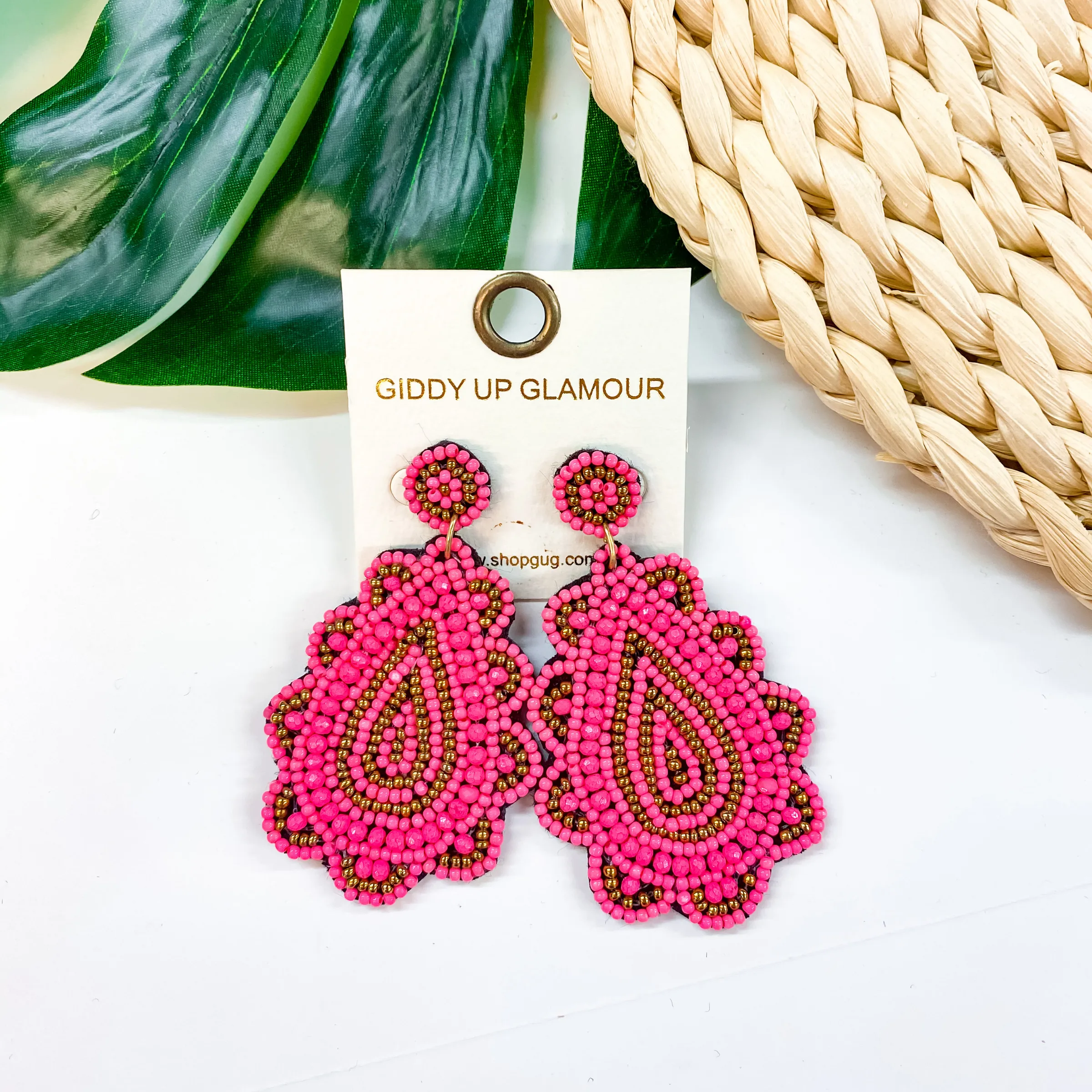 Light Up The Night Seed Bead Teardrop Earrings in Pink