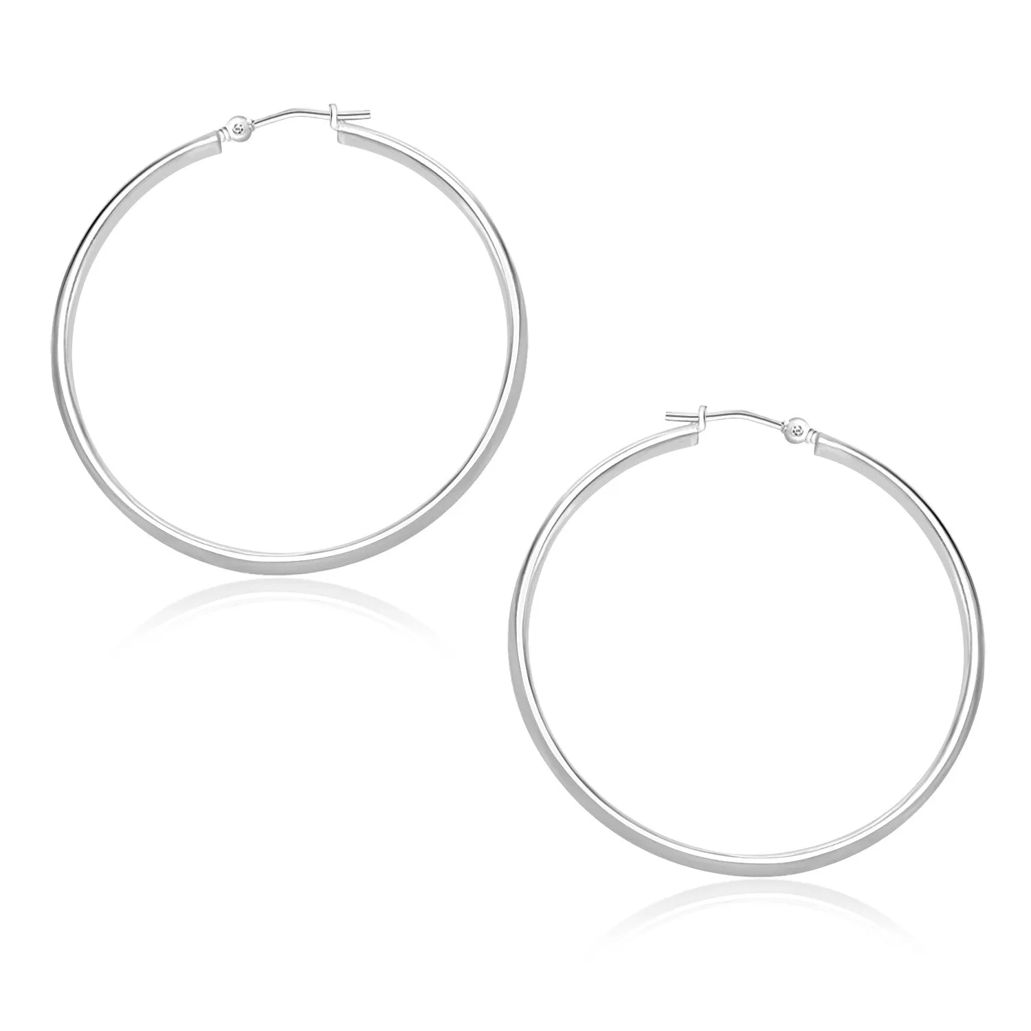 LOVCIA Luxury Classic 14K White Gold Hoop Earrings with Snap Lock Backing (30mm Diameter)