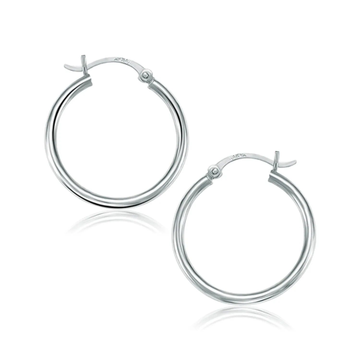 LOVCIA Luxury Dazzling 14k White Gold Hoop Earrings with Snap Lock (25mm)