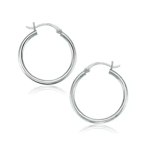 LOVCIA Luxury Dazzling 14k White Gold Hoop Earrings with Snap Lock (25mm)