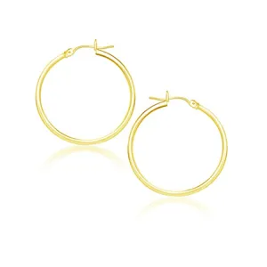 LOVCIA Luxury Radiant 14k Yellow Gold Classic Hoop Earrings (25 mm)
