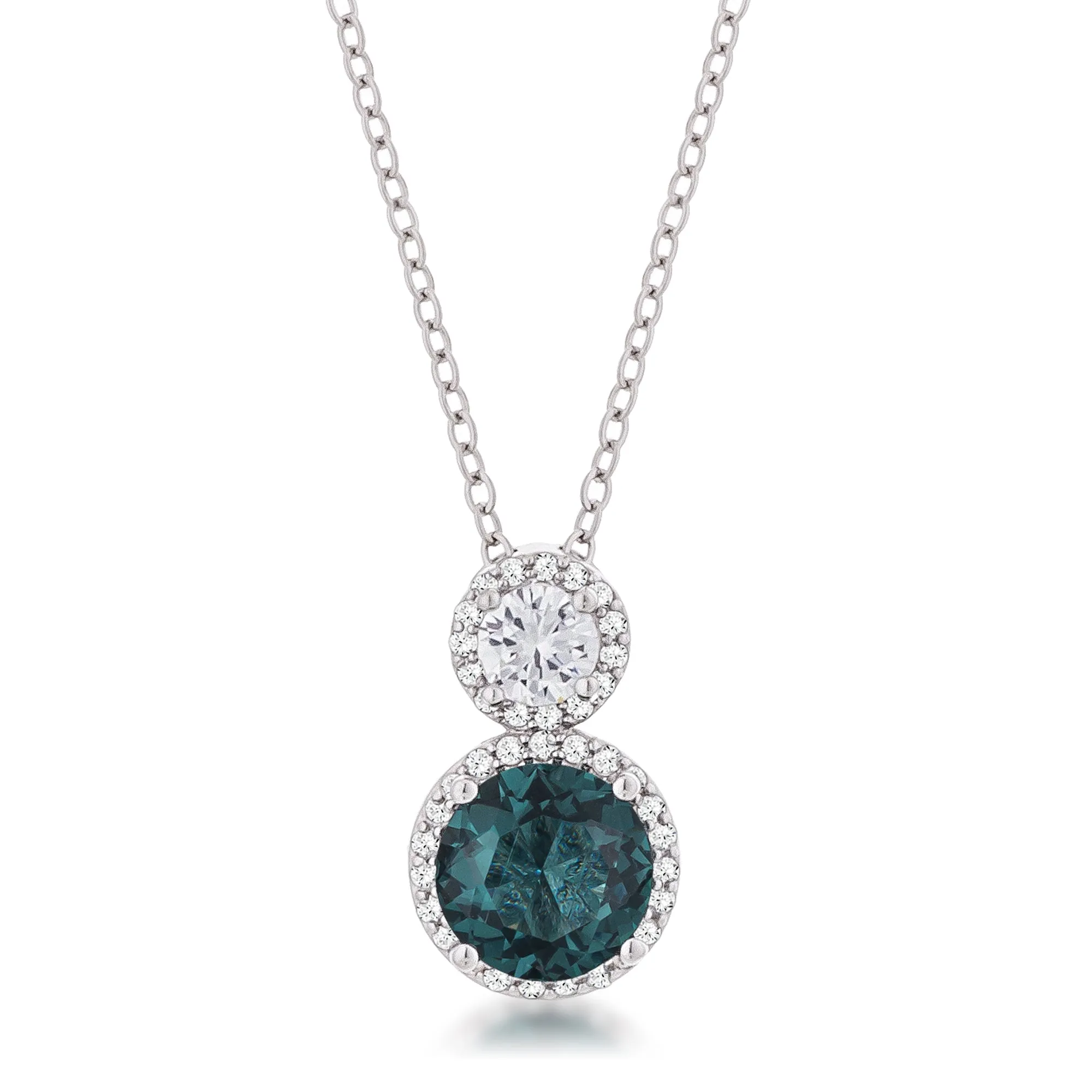 LOVCIA Rhodium Plated Blue Green CZ Snowman Pendant in 5 Carat