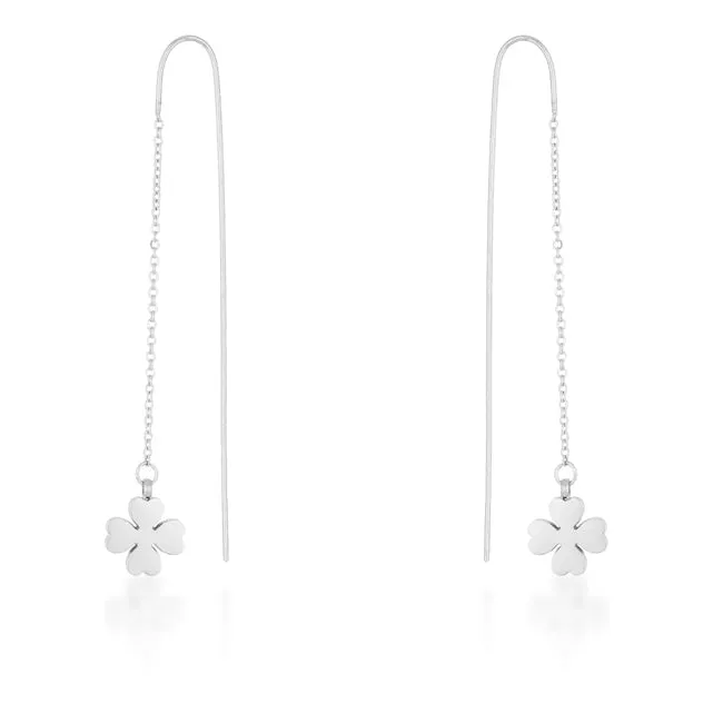 LOVCIA Rhodium-Plated Stainless Steel Clover Drop Earrings by Patricia