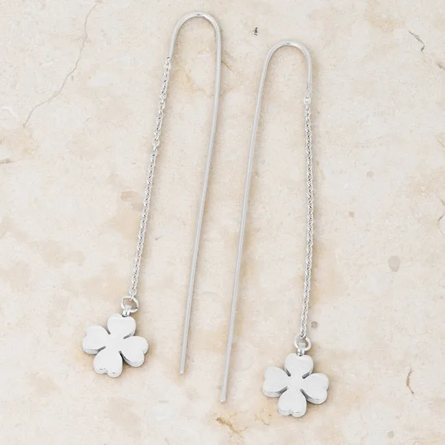 LOVCIA Rhodium-Plated Stainless Steel Clover Drop Earrings by Patricia