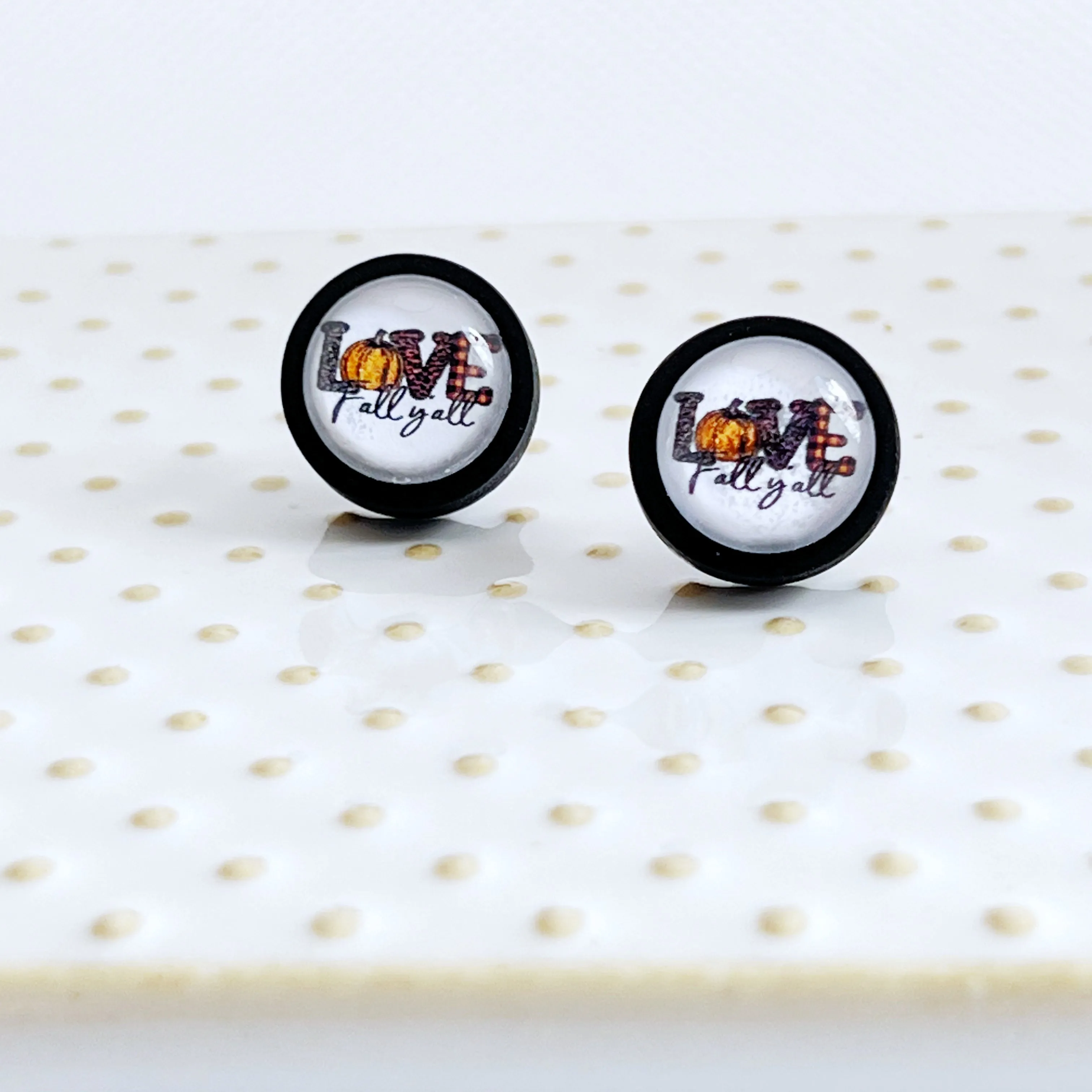 Love Fall Y’all Pumpkin Black Wood Stud Earrings - Festive & Stylish Accessories