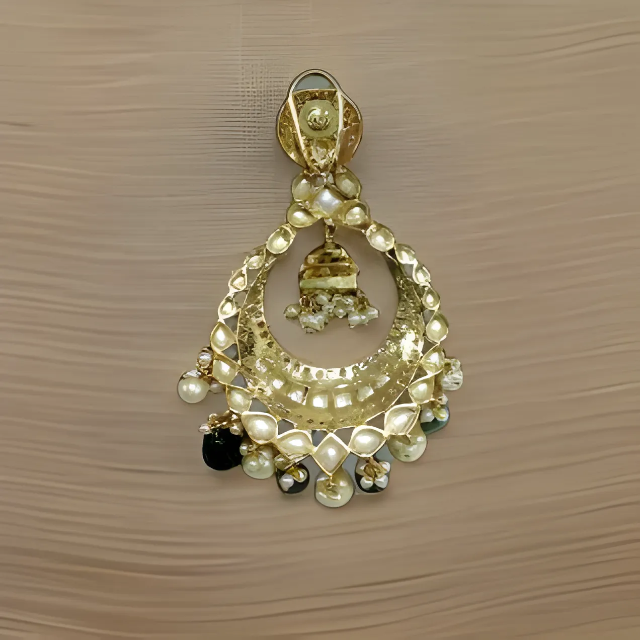 Lustrous Kundan & Pearls Green Chandbali Long Earrings