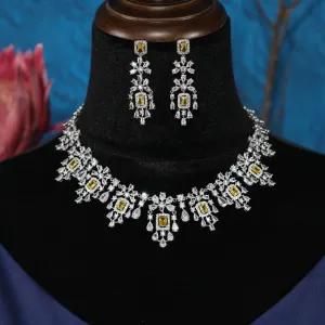 Luxury Crystal 2pcs Geometric Necklace & Earring Set Dubai Bridal Zirconia Jewelry