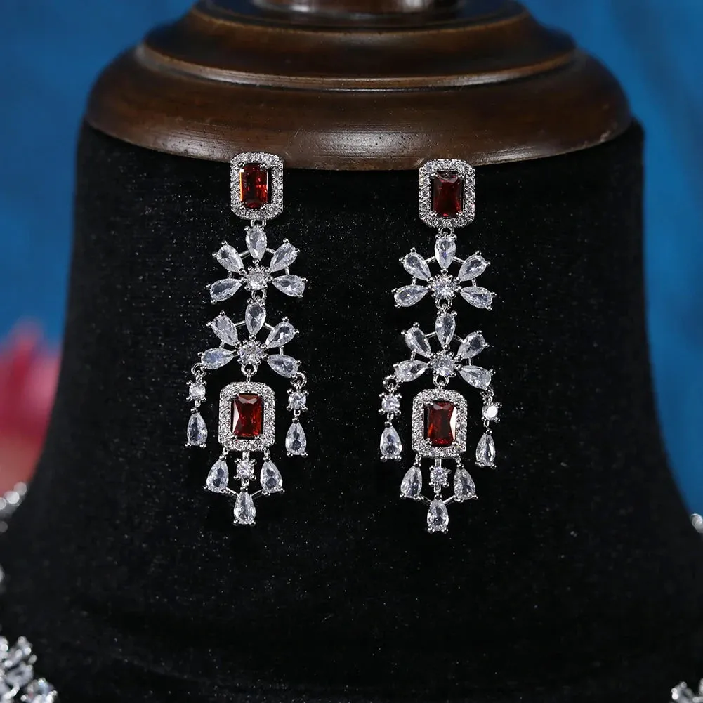 Luxury Crystal 2pcs Geometric Necklace & Earring Set Dubai Bridal Zirconia Jewelry