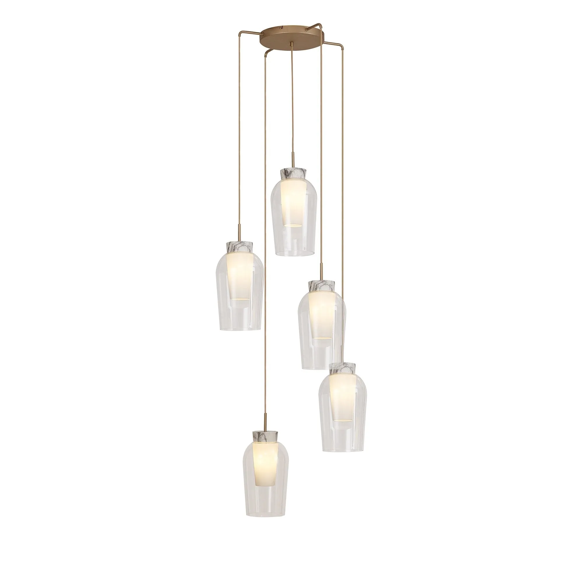 Mantra M8395 Nora 5 Light Round Pendant Gold/White/Clear Glass With Frosted Inner