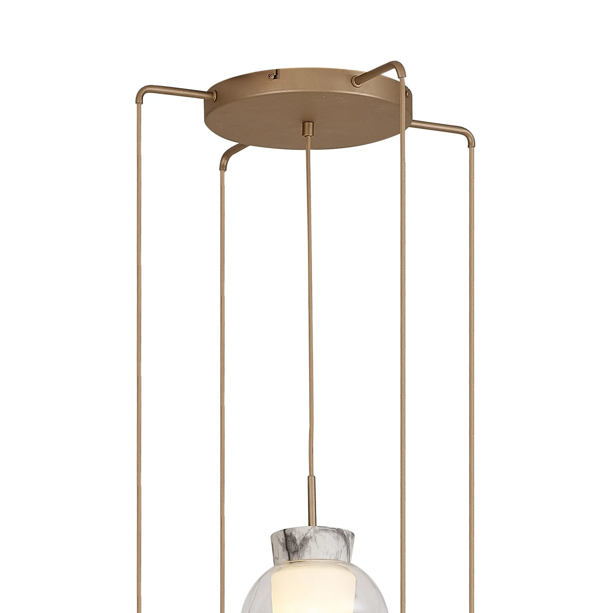 Mantra M8395 Nora 5 Light Round Pendant Gold/White/Clear Glass With Frosted Inner