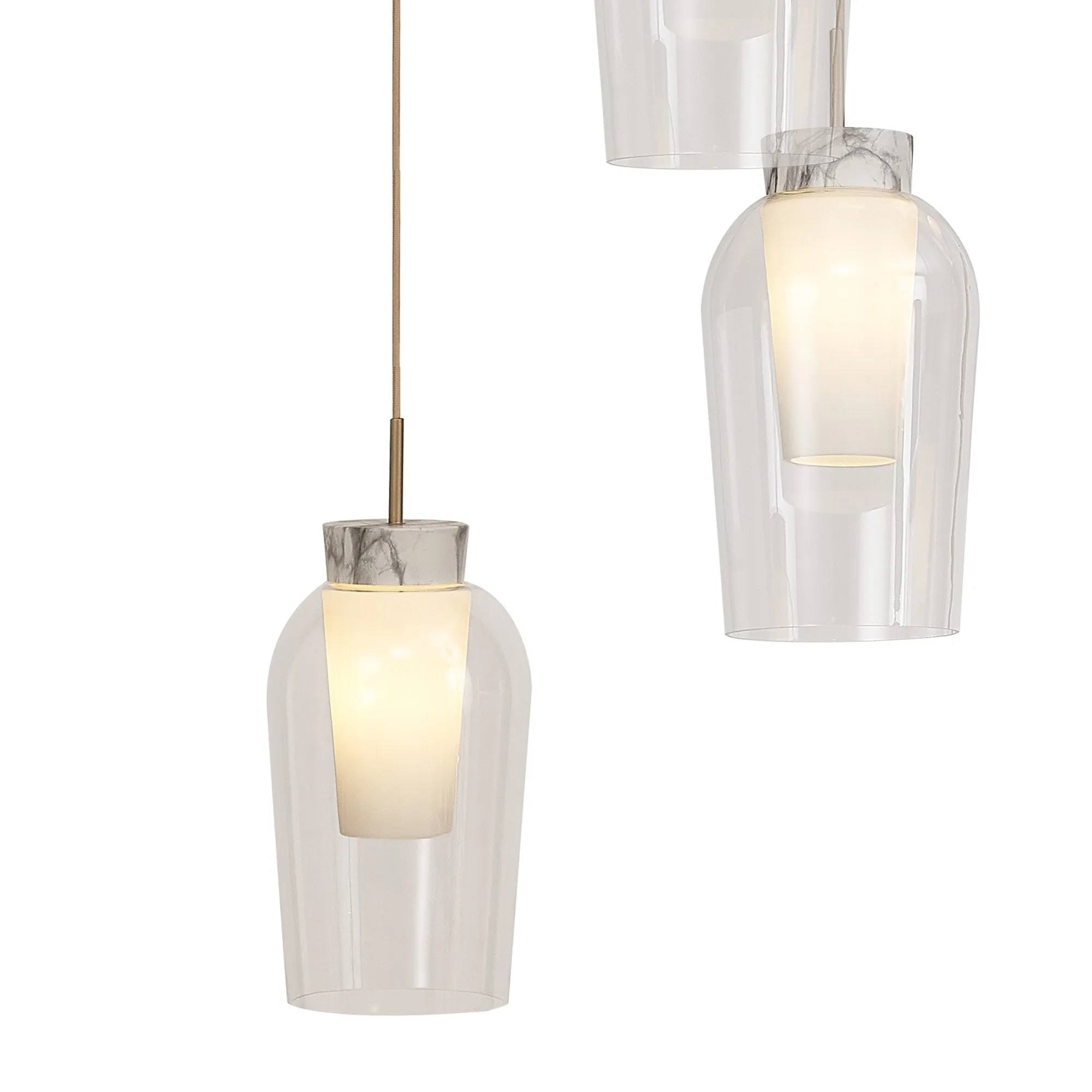Mantra M8395 Nora 5 Light Round Pendant Gold/White/Clear Glass With Frosted Inner