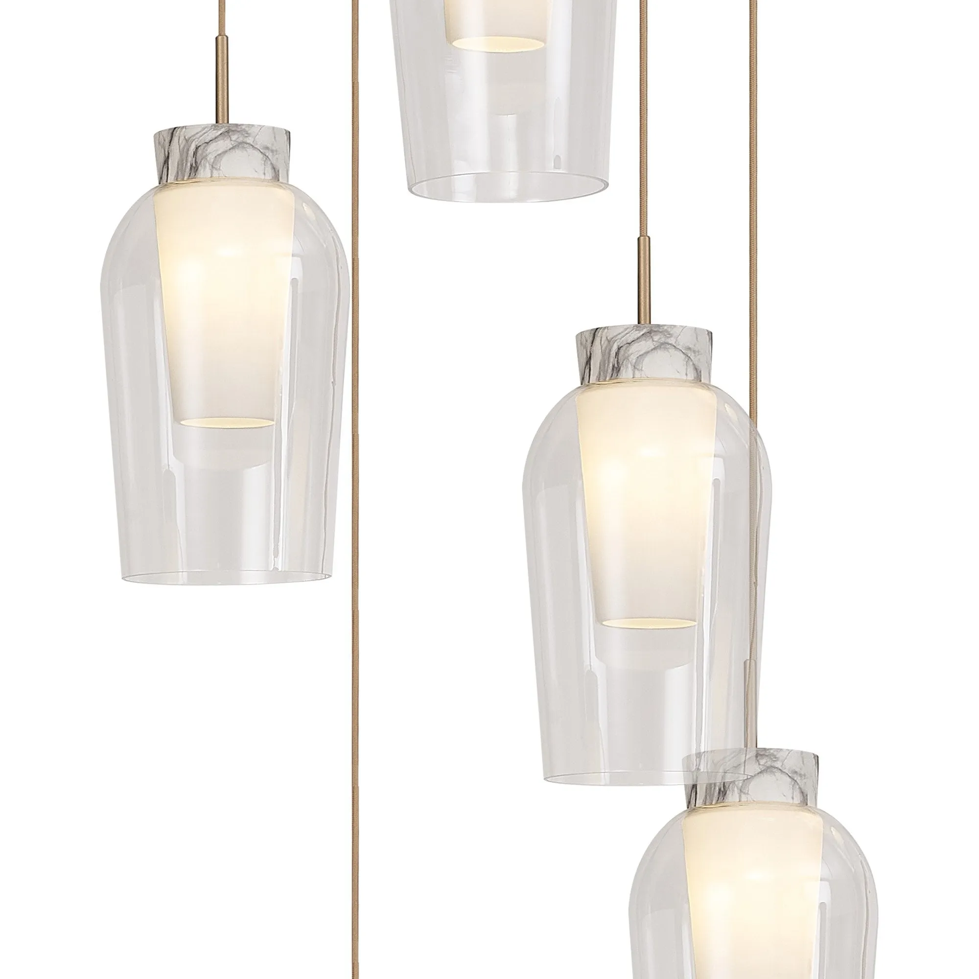 Mantra M8395 Nora 5 Light Round Pendant Gold/White/Clear Glass With Frosted Inner
