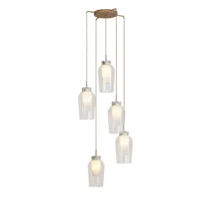 Mantra M8395 Nora 5 Light Round Pendant Gold/White/Clear Glass With Frosted Inner