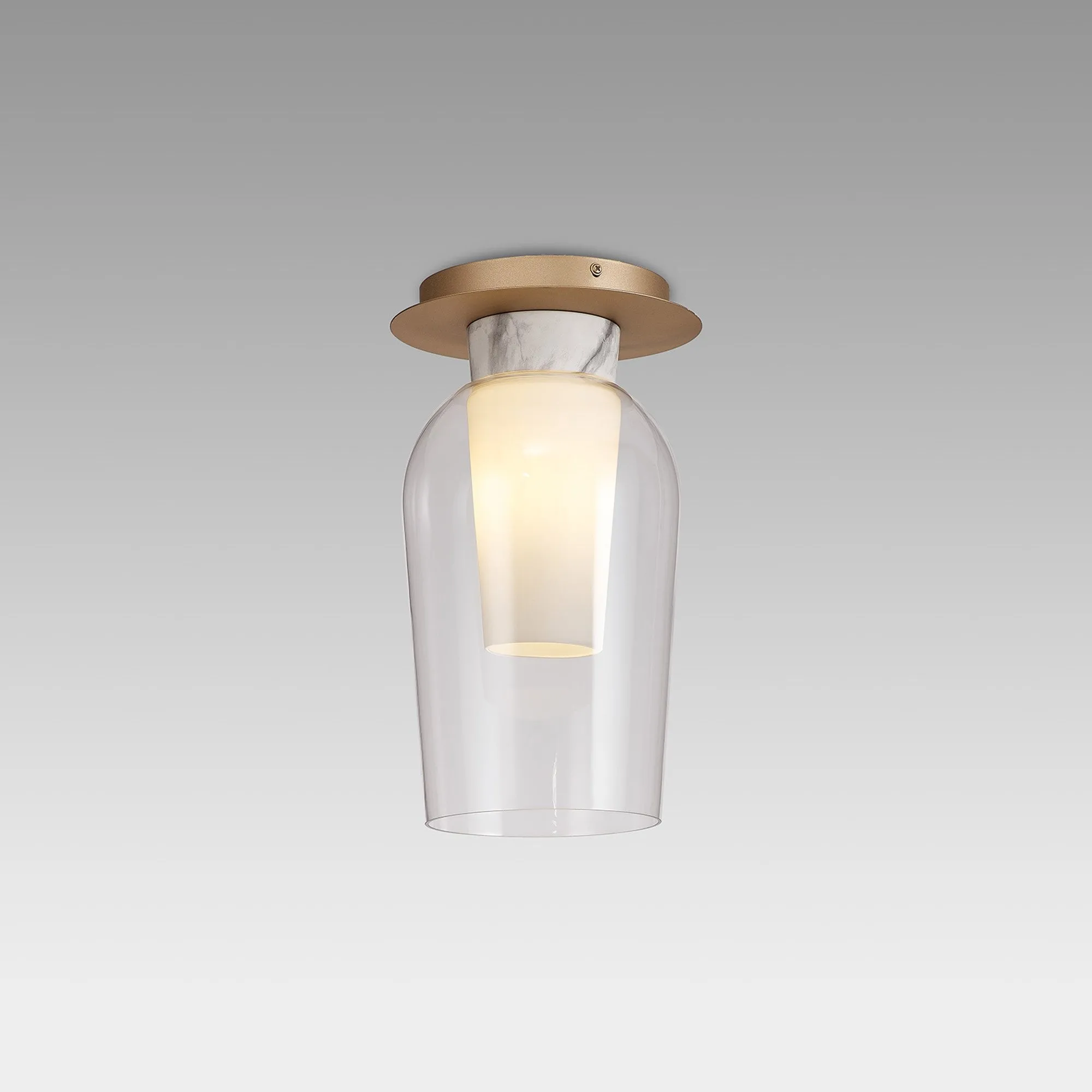 Mantra M8399 Nora 1 Light Semi Ceiling Gold/White/Clear Glass With Frosted Inner