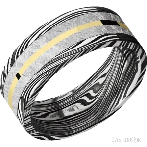 Marble with Acid Finish Meteorite and 14K Yellow Gold Inlays- 8MM