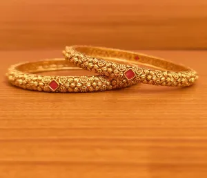 MATT GOLD LOOK RUBY FLOWER BANGLES