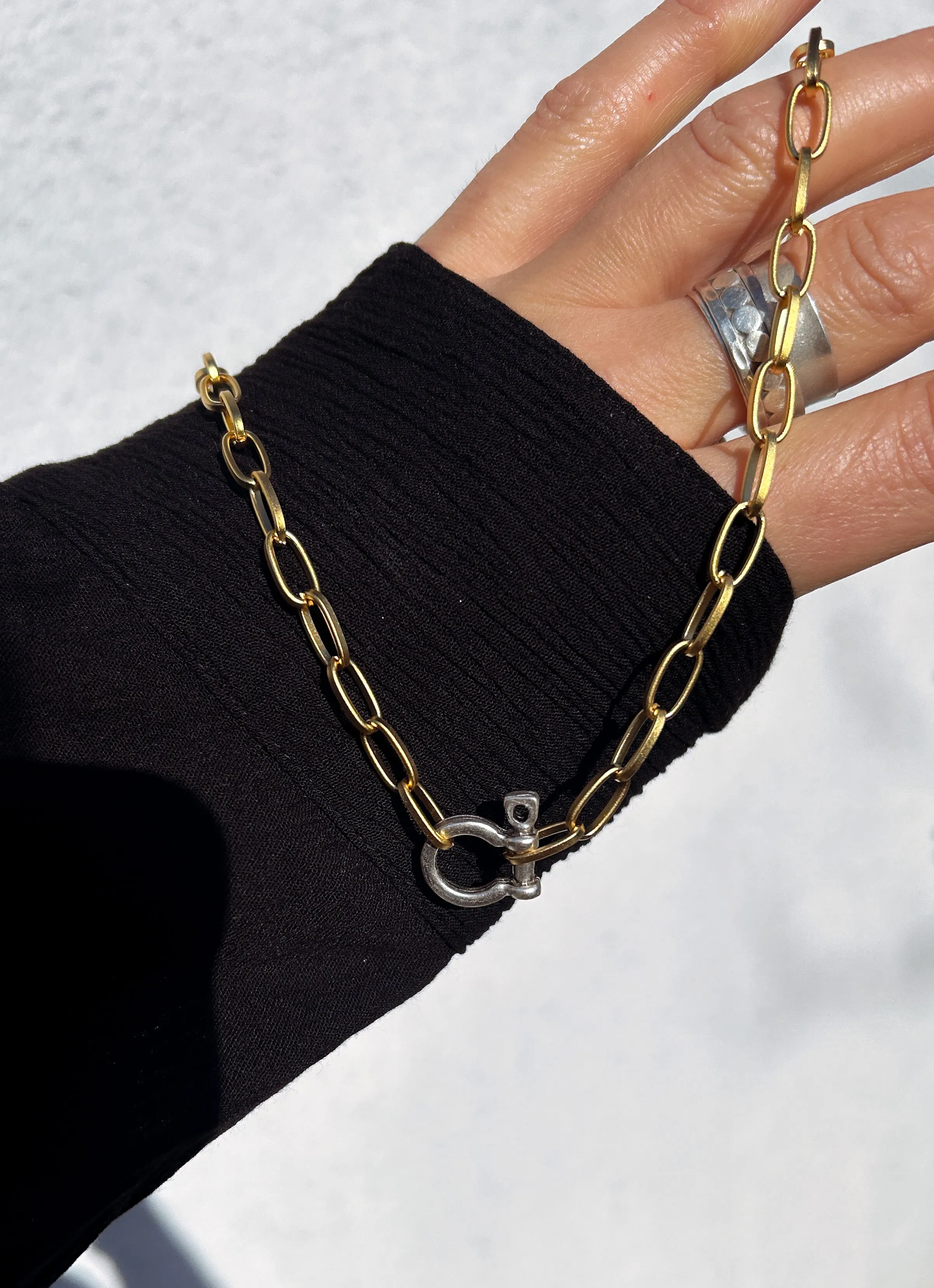 Matte Mixed Metal Shackle Necklace