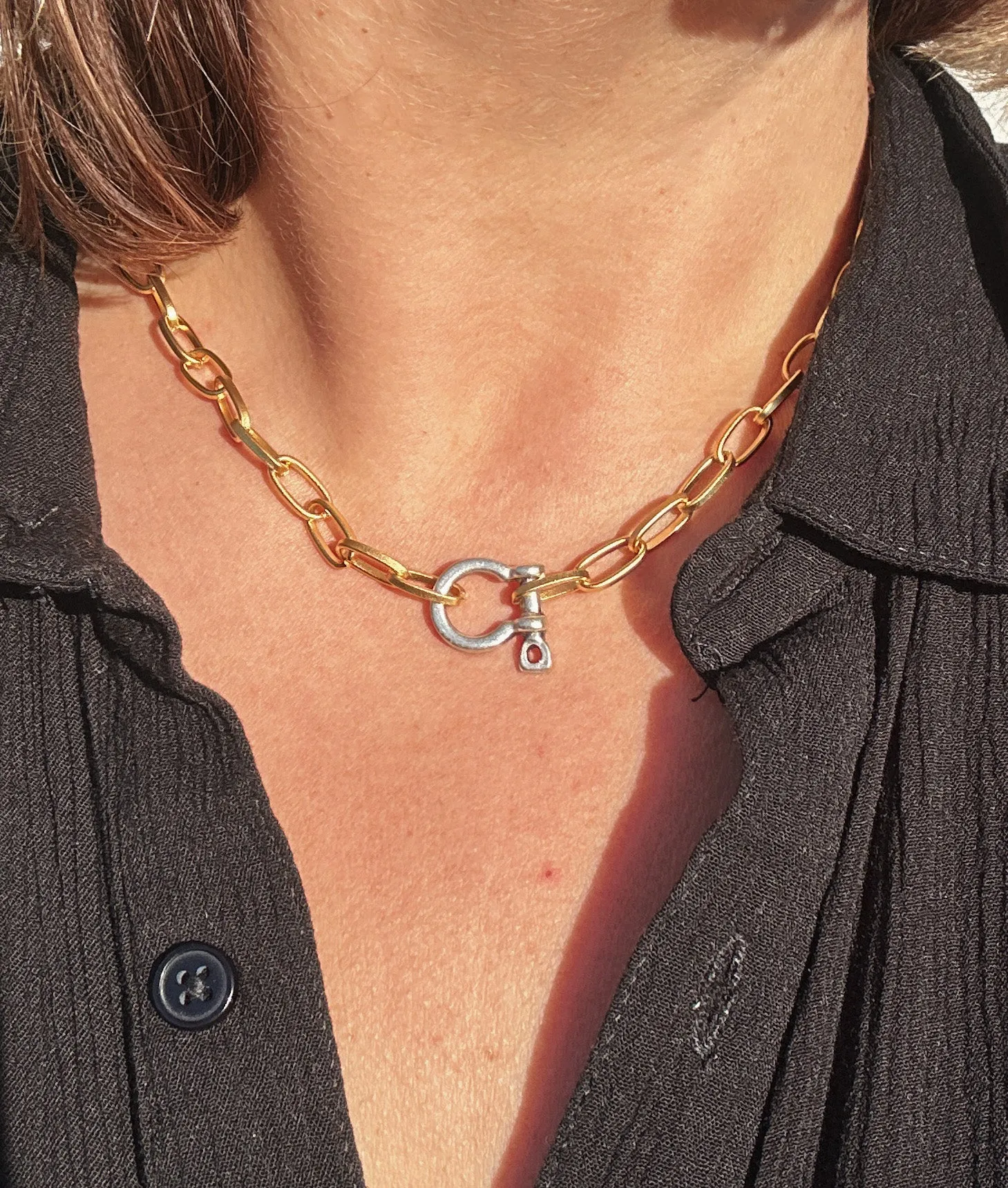 Matte Mixed Metal Shackle Necklace