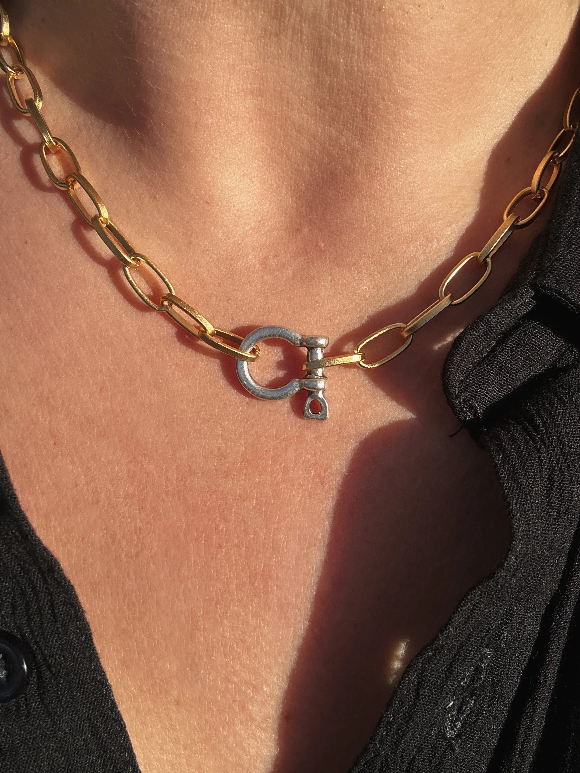 Matte Mixed Metal Shackle Necklace