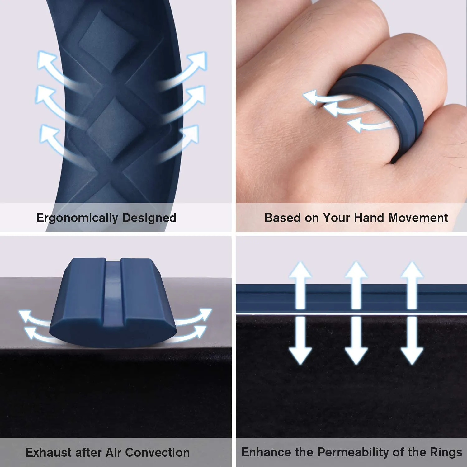 Men's 6 Pack Silicone Ergonomic Breathable Wedding Bands