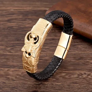 Men's Leather Bracelet Punk Skull Gold Color Luxury Stainless Steel Handmade Rope Jewelry