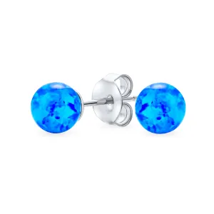 Minimalist Drop Ball Earrings with Opalescent Opal Beads - October Birthstone 6MM