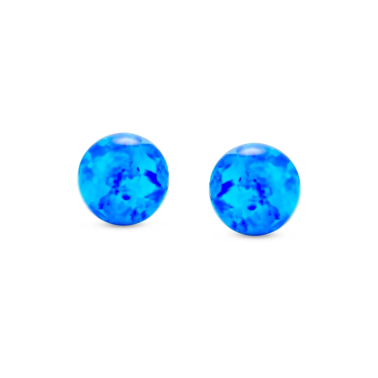 Minimalist Drop Ball Earrings with Opalescent Opal Beads - October Birthstone 6MM