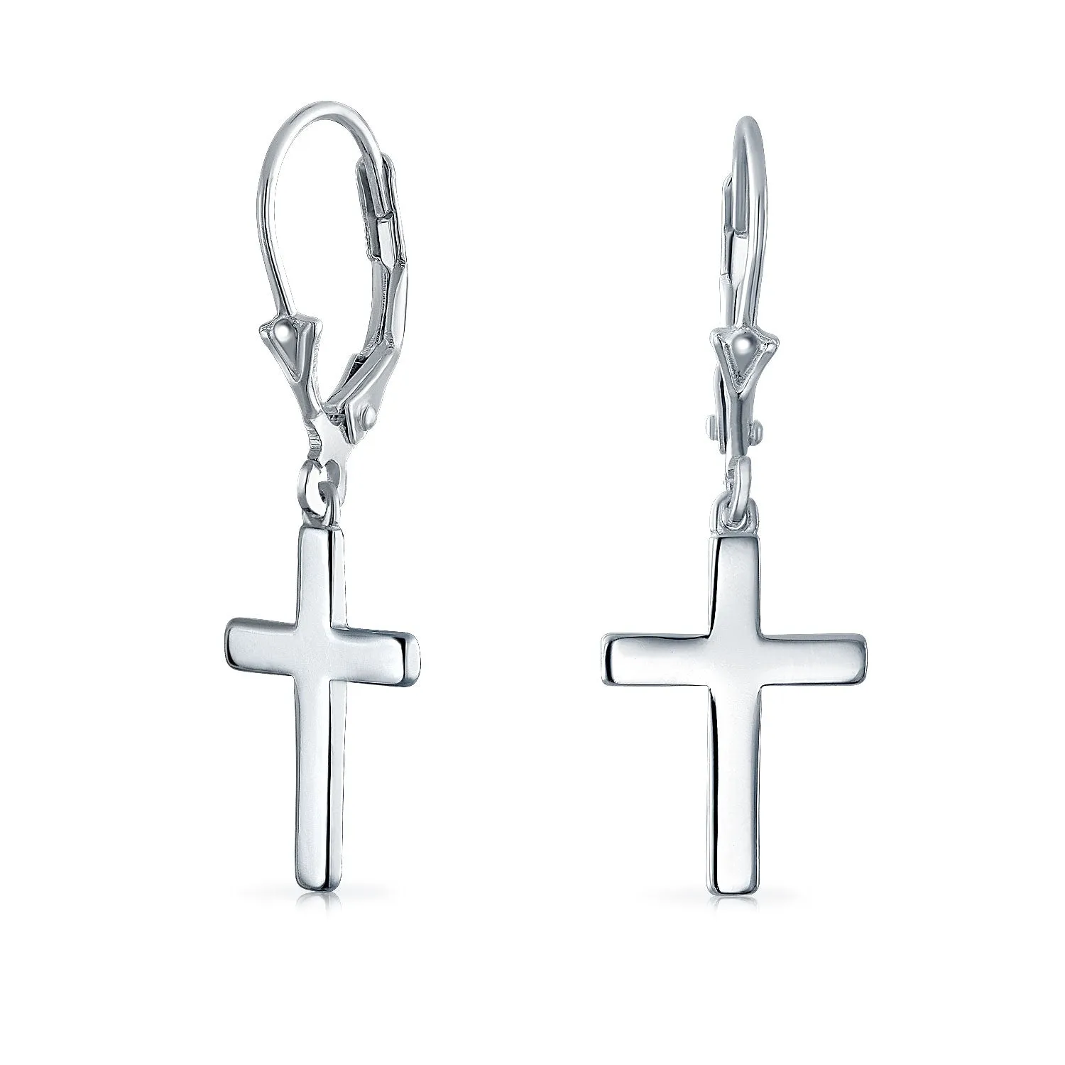 Minimalist Religious Cross Dangle Earrings 14K Gold Plated Sterling Silver