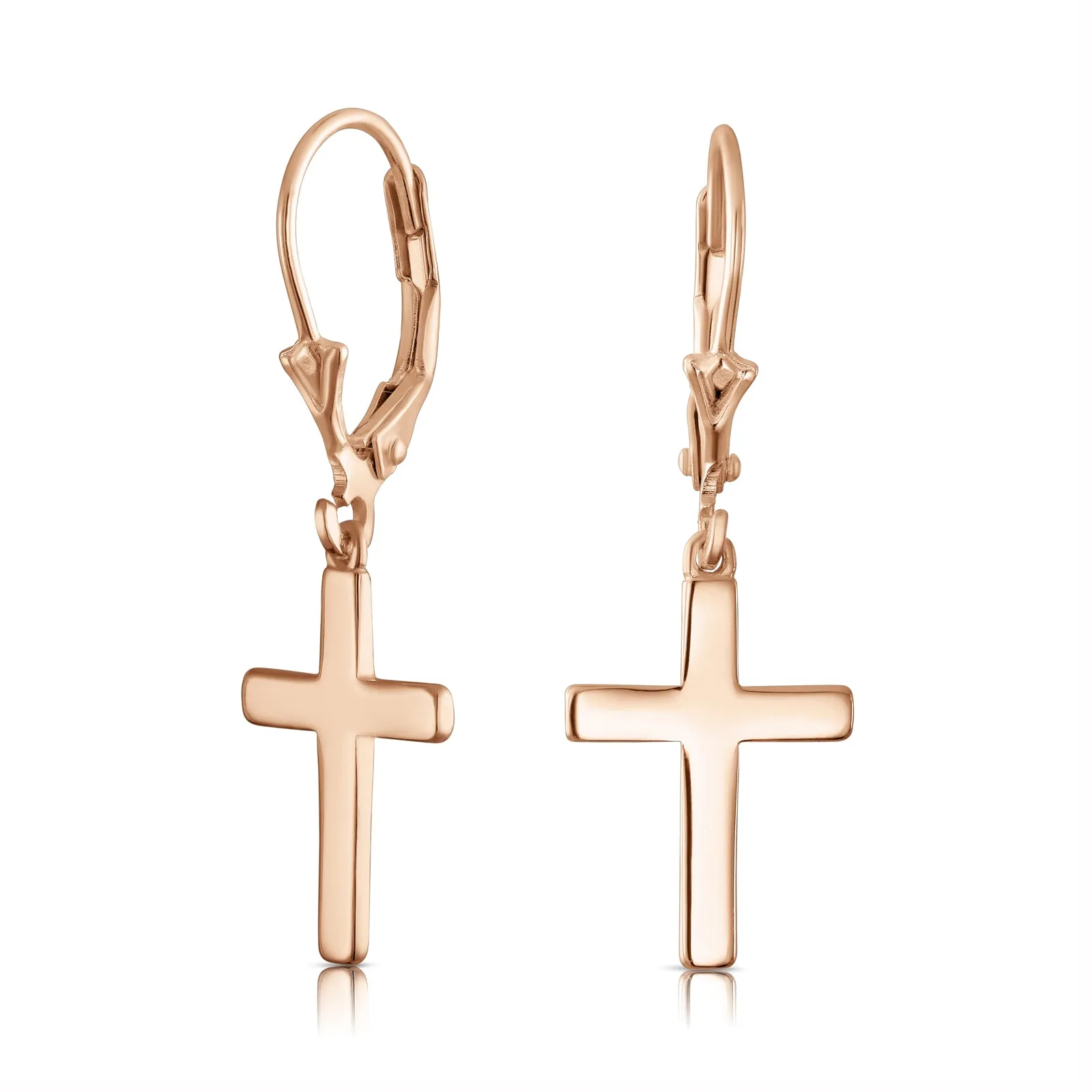 Minimalist Religious Cross Dangle Earrings 14K Gold Plated Sterling Silver