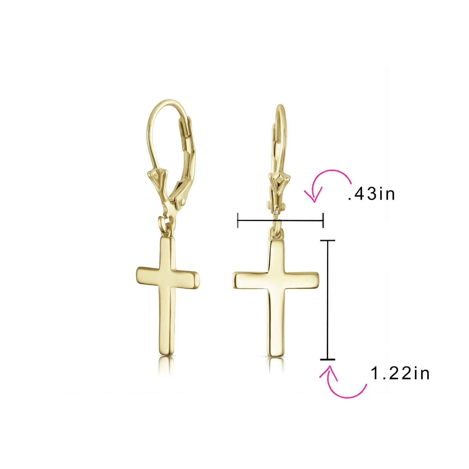 Minimalist Religious Cross Dangle Earrings 14K Gold Plated Sterling Silver
