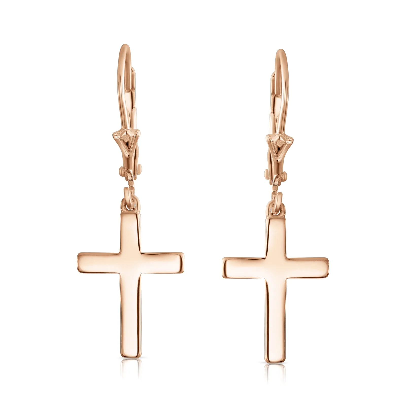 Minimalist Religious Cross Dangle Earrings 14K Gold Plated Sterling Silver